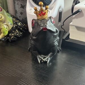 Michaels Black Frog Figurine with Gold Crown